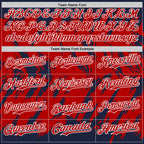 Custom Navy Red-White Abstract Sharp Shape Fragment 3D Pattern Design Bomber Full-Snap Varsity Letterman Hoodie Jacket