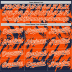 Custom Navy Orange-White Abstract Sharp Shape Fragment 3D Pattern Design Bomber Full-Snap Varsity Letterman Hoodie Jacket