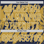 Custom Navy Old Gold Black-White Abstract Sharp Shape Fragment 3D Pattern Design Bomber Full-Snap Varsity Letterman Hoodie Jacket