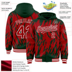 Custom Green Red-White Abstract Sharp Shape Fragment 3D Pattern Design Bomber Full-Snap Varsity Letterman Hoodie Jacket