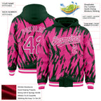 Custom Green Pink-White Abstract Sharp Shape Fragment 3D Pattern Design Bomber Full-Snap Varsity Letterman Hoodie Jacket