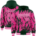 Custom Green Pink-White Abstract Sharp Shape Fragment 3D Pattern Design Bomber Full-Snap Varsity Letterman Hoodie Jacket