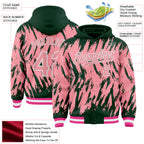 Custom Green Medium Pink-White Abstract Sharp Shape Fragment 3D Pattern Design Bomber Full-Snap Varsity Letterman Hoodie Jacket