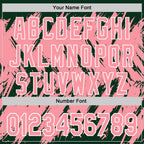 Custom Green Medium Pink-White Abstract Sharp Shape Fragment 3D Pattern Design Bomber Full-Snap Varsity Letterman Hoodie Jacket