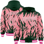 Custom Green Medium Pink-White Abstract Sharp Shape Fragment 3D Pattern Design Bomber Full-Snap Varsity Letterman Hoodie Jacket