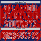 Custom Royal Red-White Abstract Sharp Shape Fragment 3D Pattern Design Bomber Full-Snap Varsity Letterman Hoodie Jacket