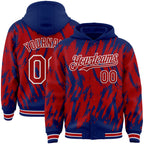 Custom Royal Red-White Abstract Sharp Shape Fragment 3D Pattern Design Bomber Full-Snap Varsity Letterman Hoodie Jacket