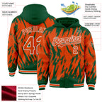 Custom Kelly Green Orange-White Abstract Sharp Shape Fragment 3D Pattern Design Bomber Full-Snap Varsity Letterman Hoodie Jacket