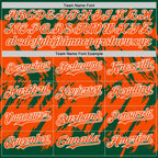 Custom Kelly Green Orange-White Abstract Sharp Shape Fragment 3D Pattern Design Bomber Full-Snap Varsity Letterman Hoodie Jacket