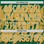 Custom Kelly Green Old Gold-White Abstract Sharp Shape Fragment 3D Pattern Design Bomber Full-Snap Varsity Letterman Hoodie Jacket