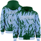 Custom Kelly Green Light Blue-White Abstract Sharp Shape Fragment 3D Pattern Design Bomber Full-Snap Varsity Letterman Hoodie Jacket