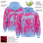 Custom Light Blue Pink-White Abstract Sharp Shape Fragment 3D Pattern Design Bomber Full-Snap Varsity Letterman Hoodie Jacket