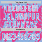 Custom Light Blue Pink-White Abstract Sharp Shape Fragment 3D Pattern Design Bomber Full-Snap Varsity Letterman Hoodie Jacket