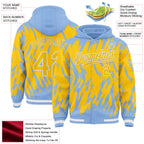 Custom Light Blue Yellow-White Abstract Sharp Shape Fragment 3D Pattern Design Bomber Full-Snap Varsity Letterman Hoodie Jacket