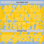 Custom Light Blue Yellow-White Abstract Sharp Shape Fragment 3D Pattern Design Bomber Full-Snap Varsity Letterman Hoodie Jacket