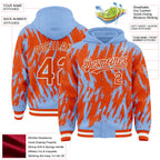 Custom Light Blue Orange-White Abstract Sharp Shape Fragment 3D Pattern Design Bomber Full-Snap Varsity Letterman Hoodie Jacket