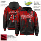 Custom Black Red-White Dripping Splatter 3D Pattern Design Bomber Full-Snap Varsity Letterman Hoodie Jacket