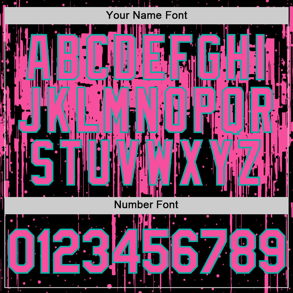 Custom Black Pink-Aqua Dripping Splatter 3D Pattern Design Bomber Full-Snap Varsity Letterman Hoodie Jacket