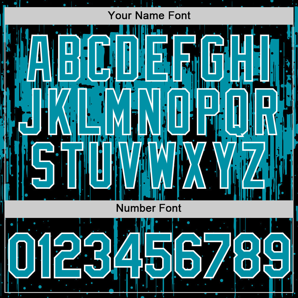 Custom Black Teal-White Dripping Splatter 3D Pattern Design Bomber Full-Snap Varsity Letterman Hoodie Jacket
