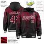 Custom Black Crimson-White Dripping Splatter 3D Pattern Design Bomber Full-Snap Varsity Letterman Hoodie Jacket