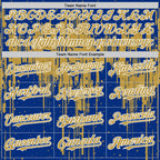 Custom Royal Old Gold-White Dripping Splatter 3D Pattern Design Bomber Full-Snap Varsity Letterman Hoodie Jacket