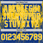 Custom Royal Yellow-White Dripping Splatter 3D Pattern Design Bomber Full-Snap Varsity Letterman Hoodie Jacket