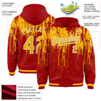 Custom Red Gold-White Dripping Splatter 3D Pattern Design Bomber Full-Snap Varsity Letterman Hoodie Jacket