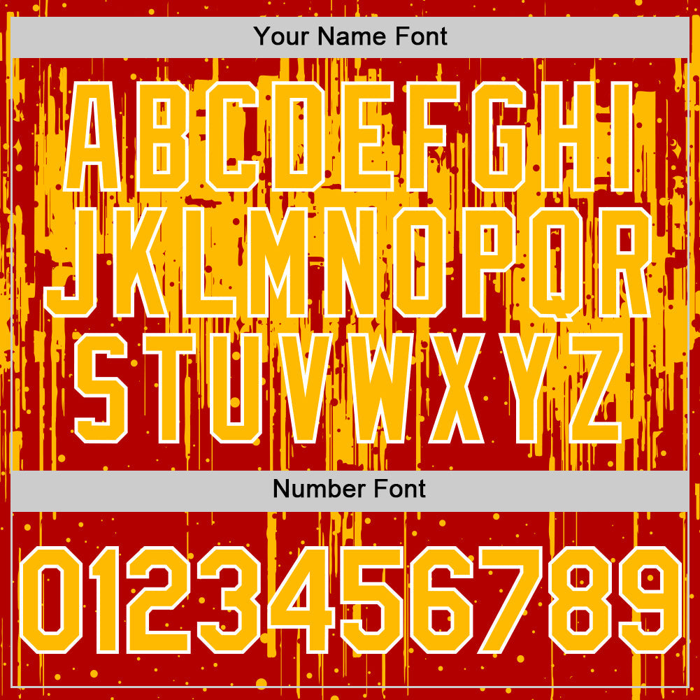 Custom Red Gold-White Dripping Splatter 3D Pattern Design Bomber Full-Snap Varsity Letterman Hoodie Jacket