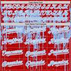 Custom Red Light Blue-White Dripping Splatter 3D Pattern Design Bomber Full-Snap Varsity Letterman Hoodie Jacket