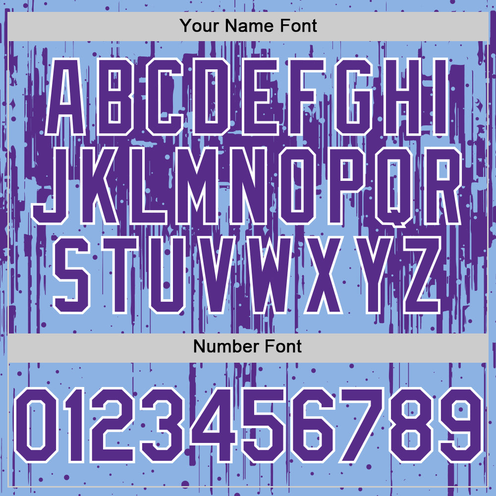 Custom Light Blue Purple-White Dripping Splatter 3D Pattern Design Bomber Full-Snap Varsity Letterman Hoodie Jacket
