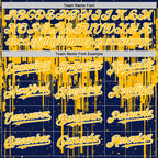 Custom Navy Gold-White Dripping Splatter 3D Pattern Design Bomber Full-Snap Varsity Letterman Hoodie Jacket