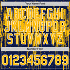 Custom Navy Gold-White Dripping Splatter 3D Pattern Design Bomber Full-Snap Varsity Letterman Hoodie Jacket