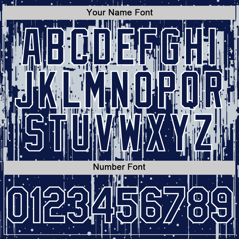 Custom Navy Silver-White Dripping Splatter 3D Pattern Design Bomber Full-Snap Varsity Letterman Hoodie Jacket