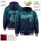 Custom Navy Teal-White Dripping Splatter 3D Pattern Design Bomber Full-Snap Varsity Letterman Hoodie Jacket