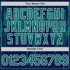 Custom Navy Teal-White Dripping Splatter 3D Pattern Design Bomber Full-Snap Varsity Letterman Hoodie Jacket