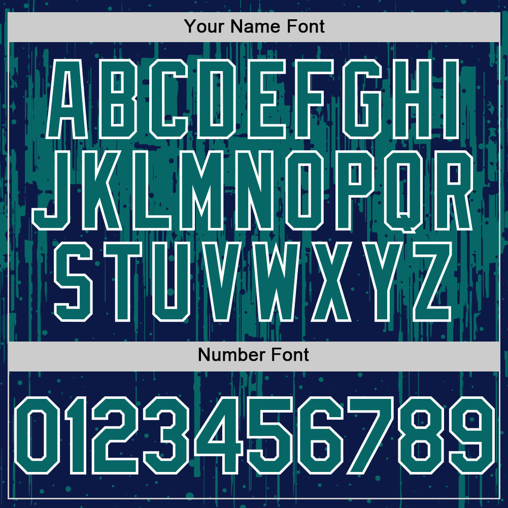 Custom Navy Teal-White Dripping Splatter 3D Pattern Design Bomber Full-Snap Varsity Letterman Hoodie Jacket