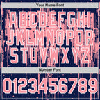 Custom Navy Medium Pink-White Dripping Splatter 3D Pattern Design Bomber Full-Snap Varsity Letterman Hoodie Jacket