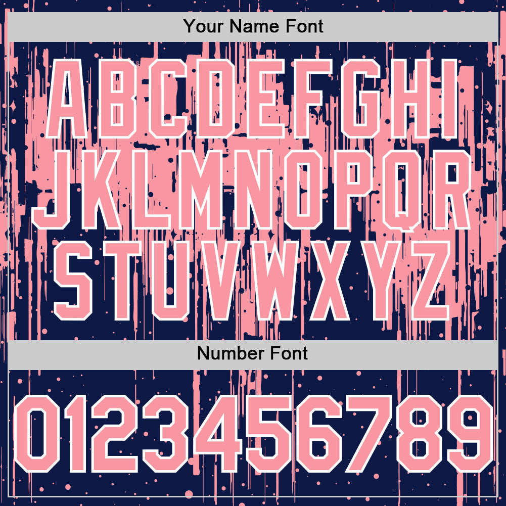 Custom Navy Medium Pink-White Dripping Splatter 3D Pattern Design Bomber Full-Snap Varsity Letterman Hoodie Jacket