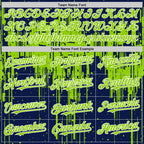 Custom Navy Neon Green-White Dripping Splatter 3D Pattern Design Bomber Full-Snap Varsity Letterman Hoodie Jacket