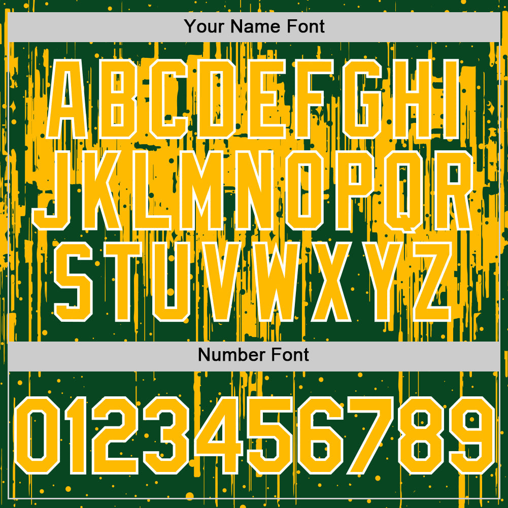 Custom Green Gold-White Dripping Splatter 3D Pattern Design Bomber Full-Snap Varsity Letterman Hoodie Jacket