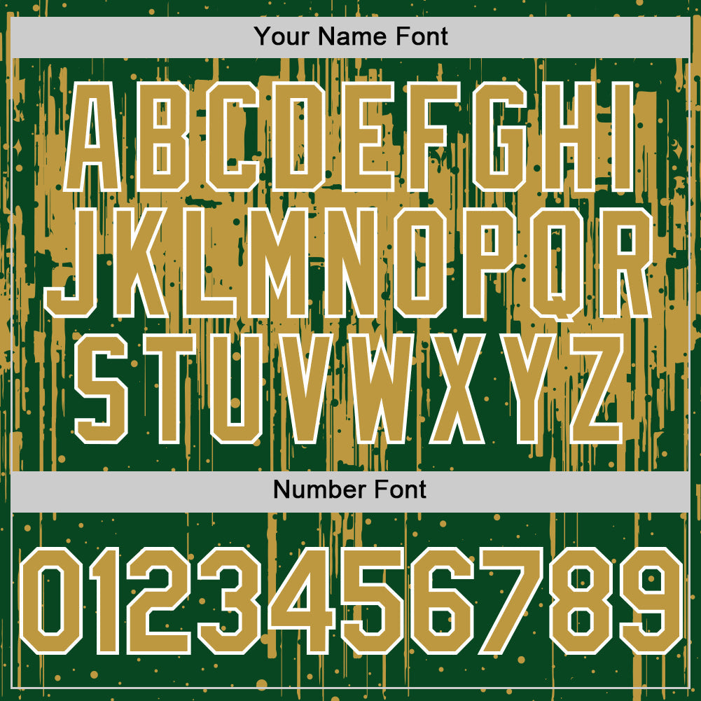 Custom Green Old Gold-White Dripping Splatter 3D Pattern Design Bomber Full-Snap Varsity Letterman Hoodie Jacket