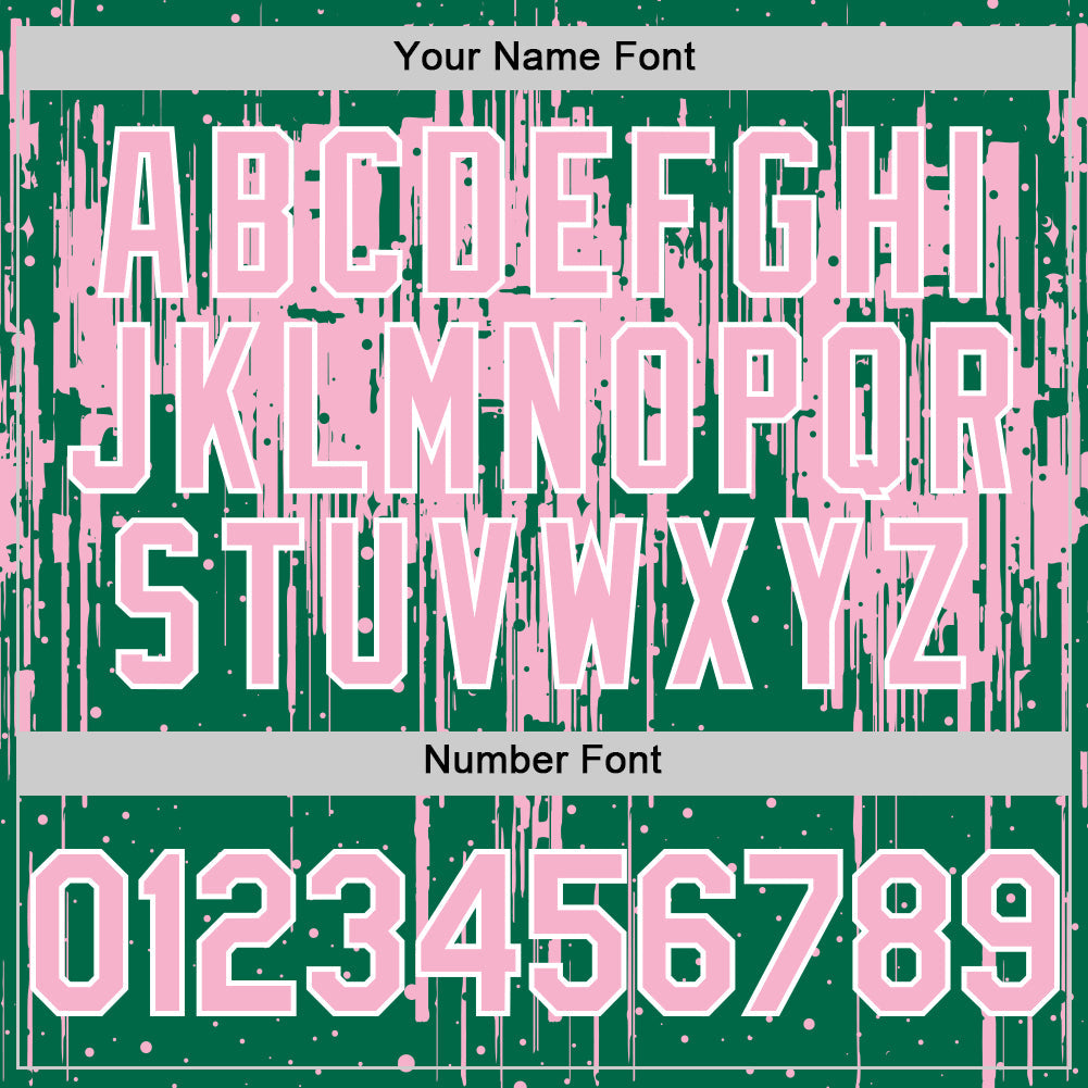 Custom Kelly Green Light Pink-White Dripping Splatter 3D Pattern Design Bomber Full-Snap Varsity Letterman Hoodie Jacket