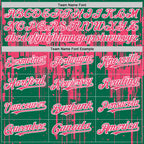 Custom Kelly Green Neon Pink-White Dripping Splatter 3D Pattern Design Bomber Full-Snap Varsity Letterman Hoodie Jacket