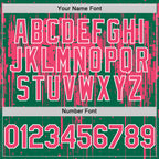 Custom Kelly Green Neon Pink-White Dripping Splatter 3D Pattern Design Bomber Full-Snap Varsity Letterman Hoodie Jacket