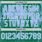 Custom Kelly Green Light Blue-White Dripping Splatter 3D Pattern Design Bomber Full-Snap Varsity Letterman Hoodie Jacket