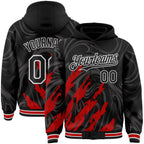 Custom Black Red-White Splash 3D Pattern Design Bomber Full-Snap Varsity Letterman Hoodie Jacket