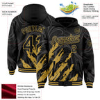 Custom Black Old Gold Splash 3D Pattern Design Bomber Full-Snap Varsity Letterman Hoodie Jacket