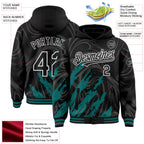 Custom Black Teal-White Splash 3D Pattern Design Bomber Full-Snap Varsity Letterman Hoodie Jacket