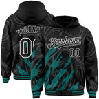 Custom Black Teal-White Splash 3D Pattern Design Bomber Full-Snap Varsity Letterman Hoodie Jacket