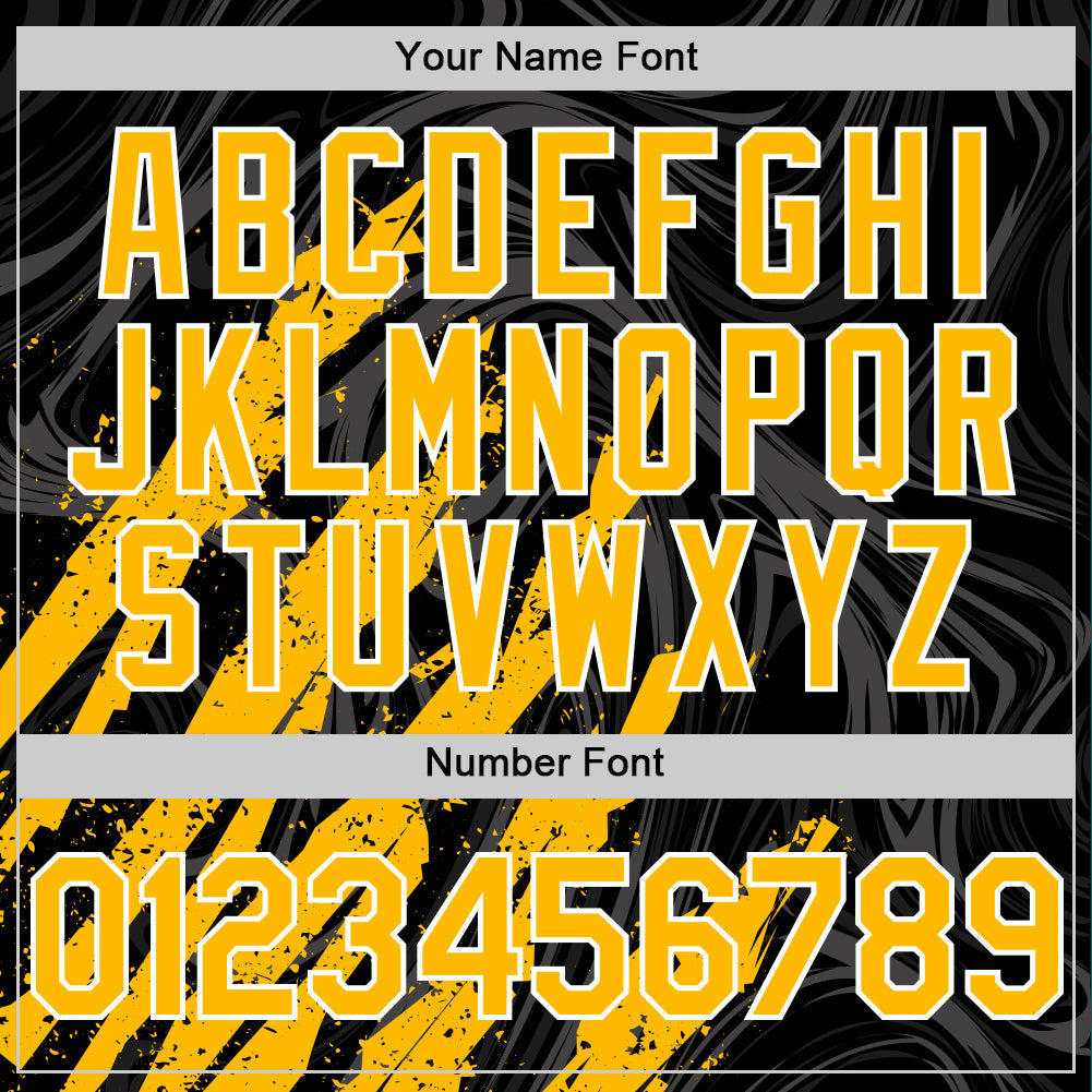 Custom Black Gold-White Splash 3D Pattern Design Bomber Full-Snap Varsity Letterman Hoodie Jacket